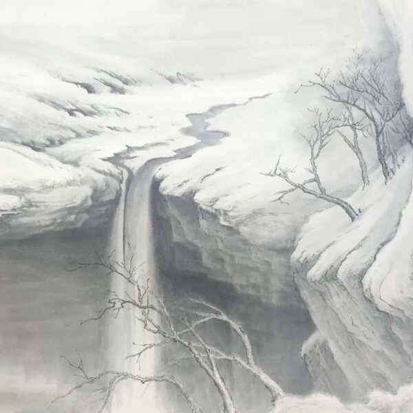 Ink Dialogues: Silent Snow Cliffs & Meditative Brushstrokes