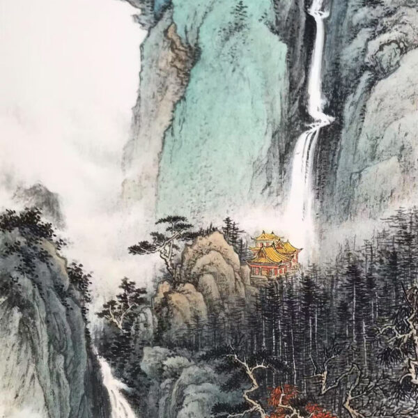 Ink Meditation: Emerald Cascades and the Whispering Pavilion